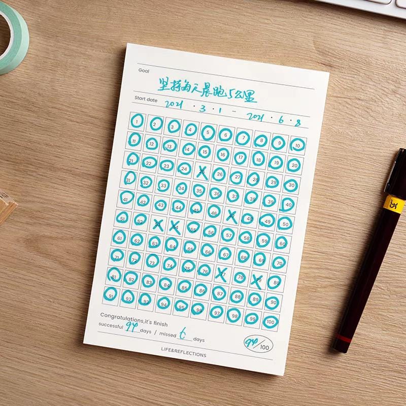 100 Days Goal Track | Memo Pad | To Do Habit Track Life Planner Record Notes Pad | Planner Journal Accessories Study School Office Supplies