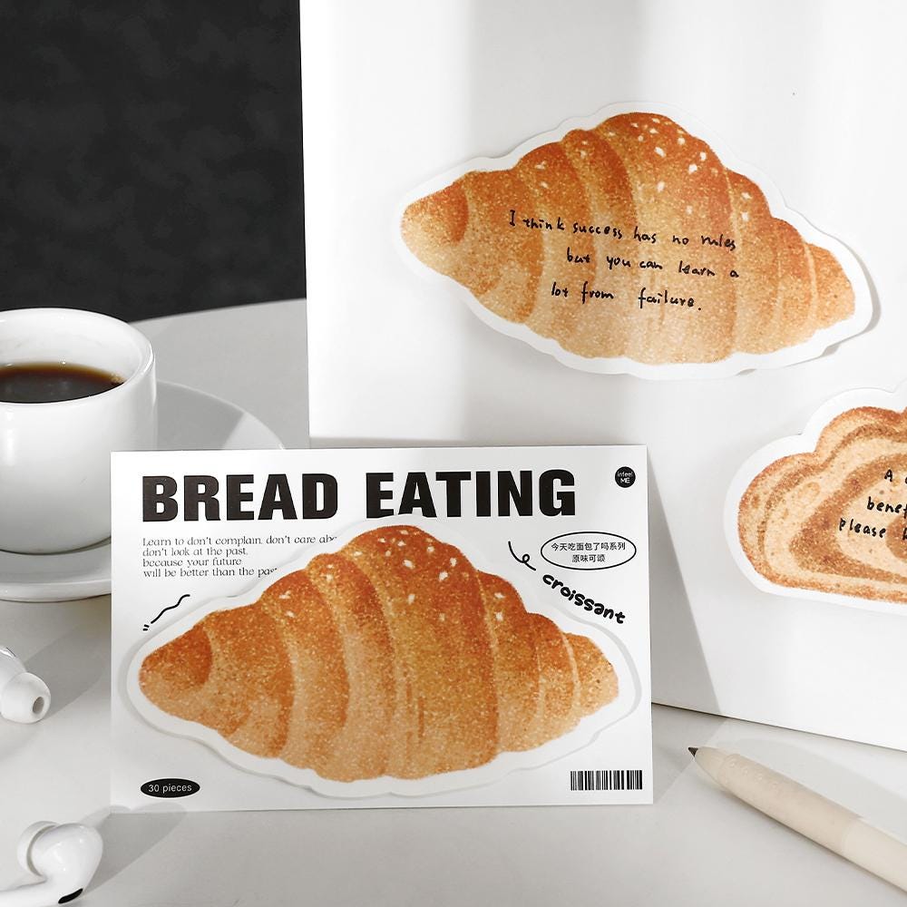 Cute Toast Croissant Bagel Bread Sticky Notes | Kawaii Cat Bear Rabbit Sticky Notes | Planner Journal School Study Office Supplies