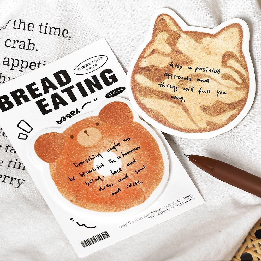 Cute Toast Croissant Bagel Bread Sticky Notes | Kawaii Cat Bear Rabbit Sticky Notes | Planner Journal School Study Office Supplies