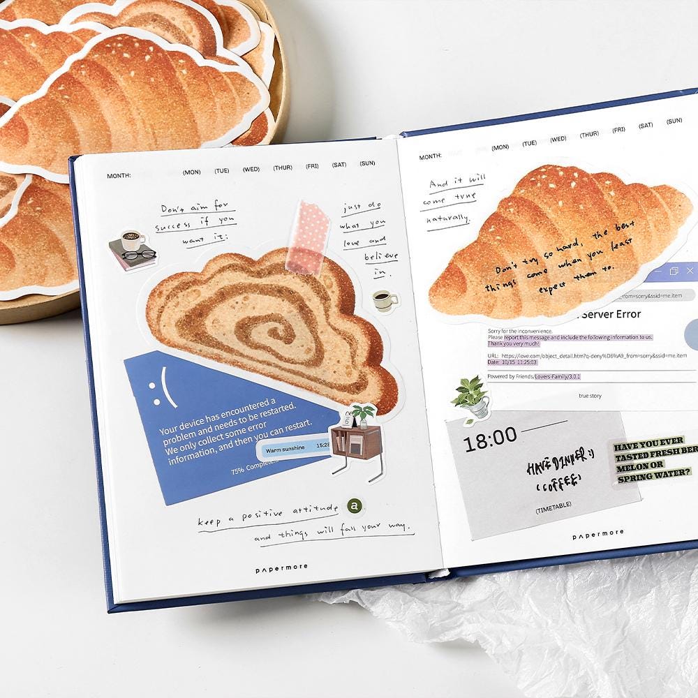 Cute Toast Croissant Bagel Bread Sticky Notes | Kawaii Cat Bear Rabbit Sticky Notes | Planner Journal School Study Office Supplies