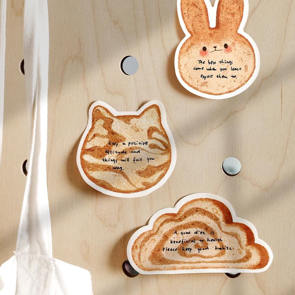 Cute Toast Croissant Bagel Bread Sticky Notes | Kawaii Cat Bear Rabbit Sticky Notes | Planner Journal School Study Office Supplies
