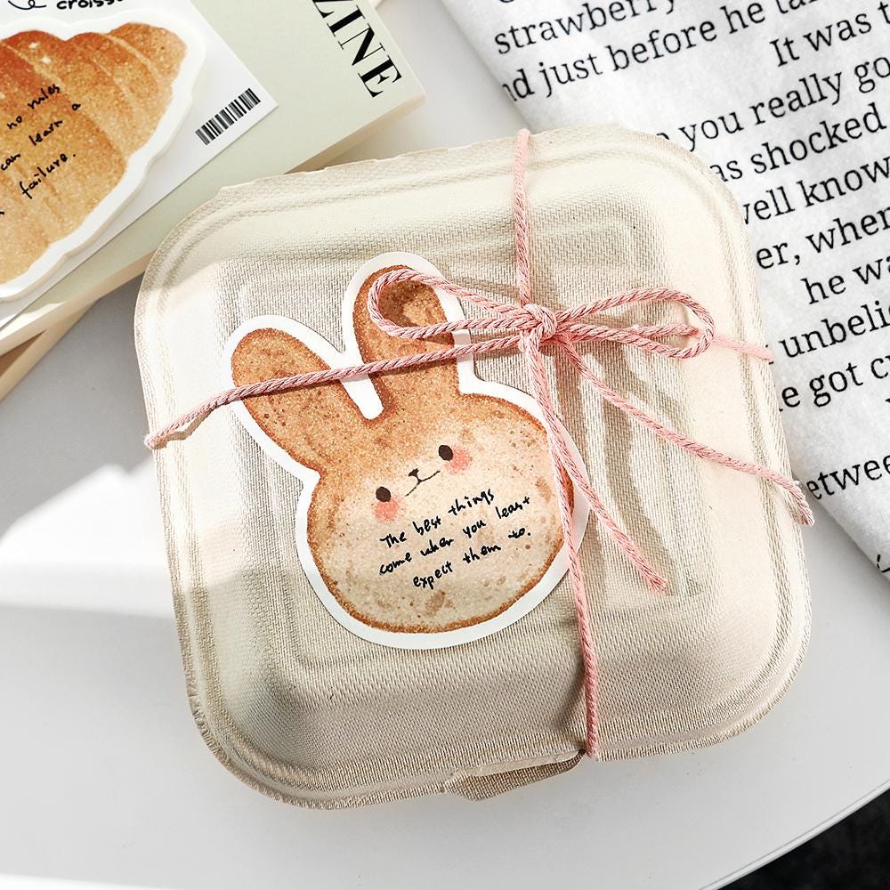 Cute Toast Croissant Bagel Bread Sticky Notes | Kawaii Cat Bear Rabbit Sticky Notes | Planner Journal School Study Office Supplies