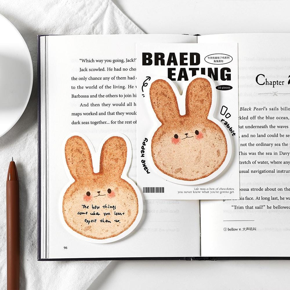 Cute Toast Croissant Bagel Bread Sticky Notes | Kawaii Cat Bear Rabbit Sticky Notes | Planner Journal School Study Office Supplies
