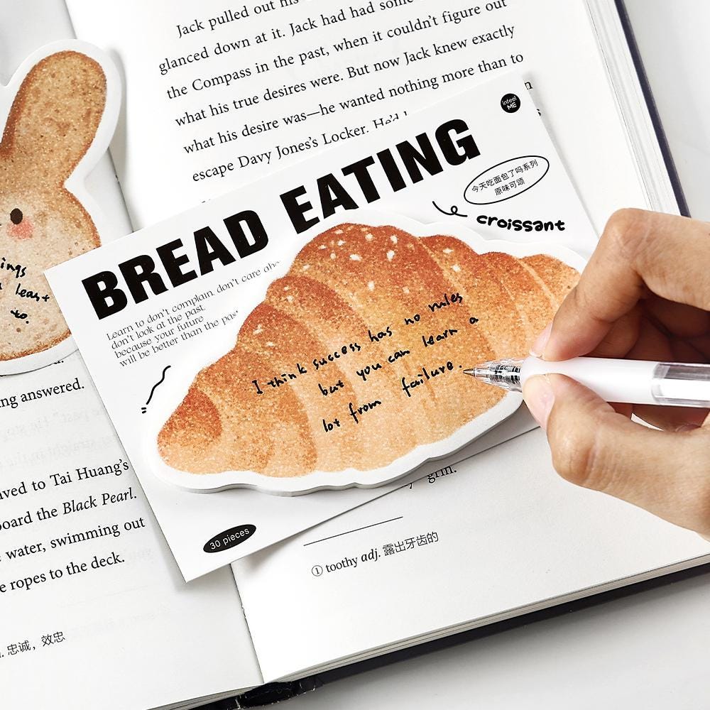 Cute Toast Croissant Bagel Bread Sticky Notes | Kawaii Cat Bear Rabbit Sticky Notes | Planner Journal School Study Office Supplies