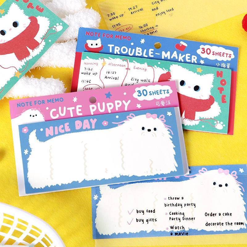 Cute Puppy Kitten Sticky Notes | Kawaii Planner Sticky Memo Pad | Writing Pad | Planner Memo | Stationery Planner Journal Accessory Supplies