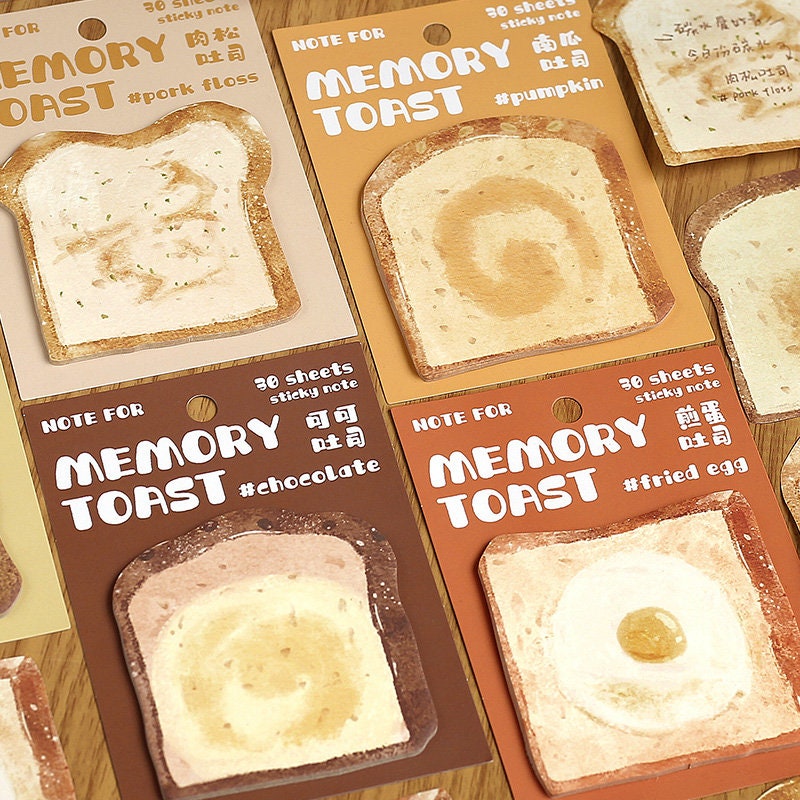 Cute Bread Toast Sticky Notes | Food Kawaii Notepad | Cute Memo Pad | Planner Journal School Student Office Memo Supplies