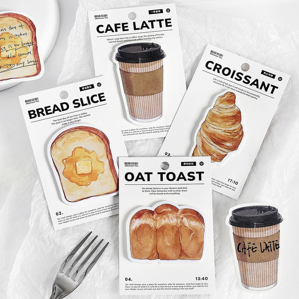 Creative Bread and Coffee Sticky Notes | Kawaii Food Notepad | Cute Memo Pad | Planner Memo | Planner Journal School Office Supplies