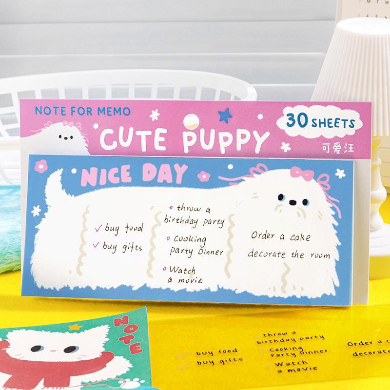 Cute Puppy Kitten Sticky Notes | Kawaii Planner Sticky Memo Pad | Writing Pad | Planner Memo | Stationery Planner Journal Accessory Supplies