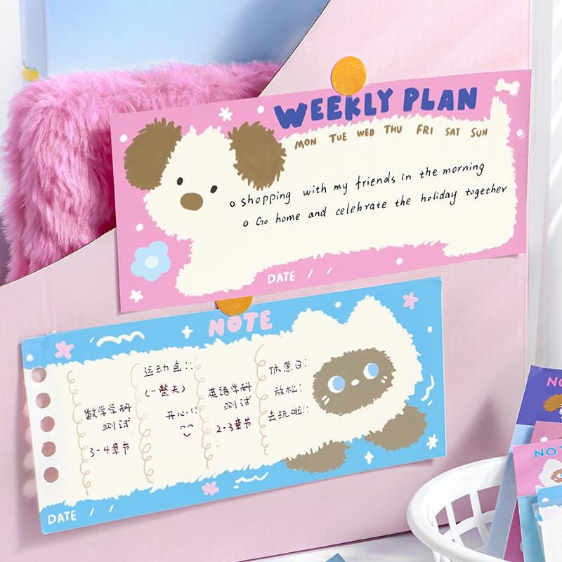 Cute Puppy Kitten Sticky Notes | Kawaii Planner Sticky Memo Pad | Writing Pad | Planner Memo | Stationery Planner Journal Accessory Supplies
