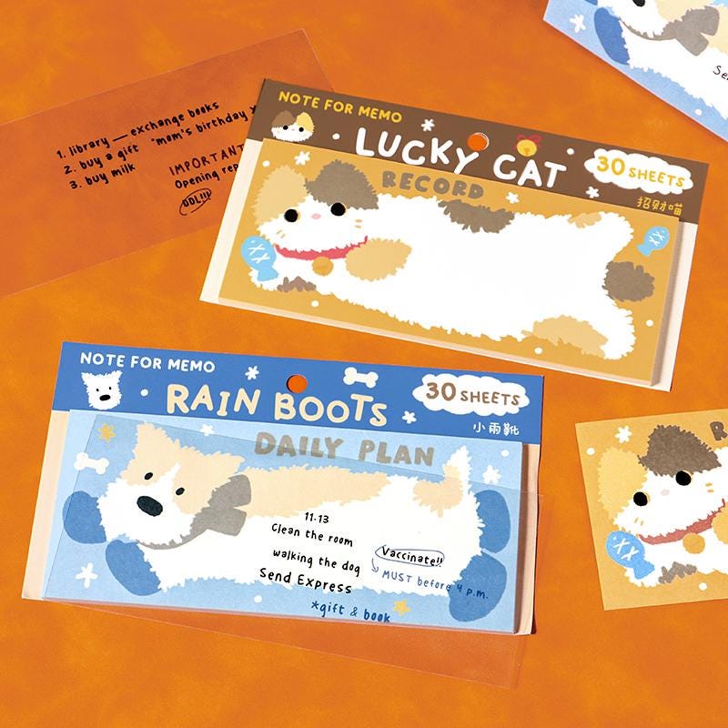 Cute Puppy Kitten Sticky Notes | Kawaii Planner Sticky Memo Pad | Writing Pad | Planner Memo | Stationery Planner Journal Accessory Supplies