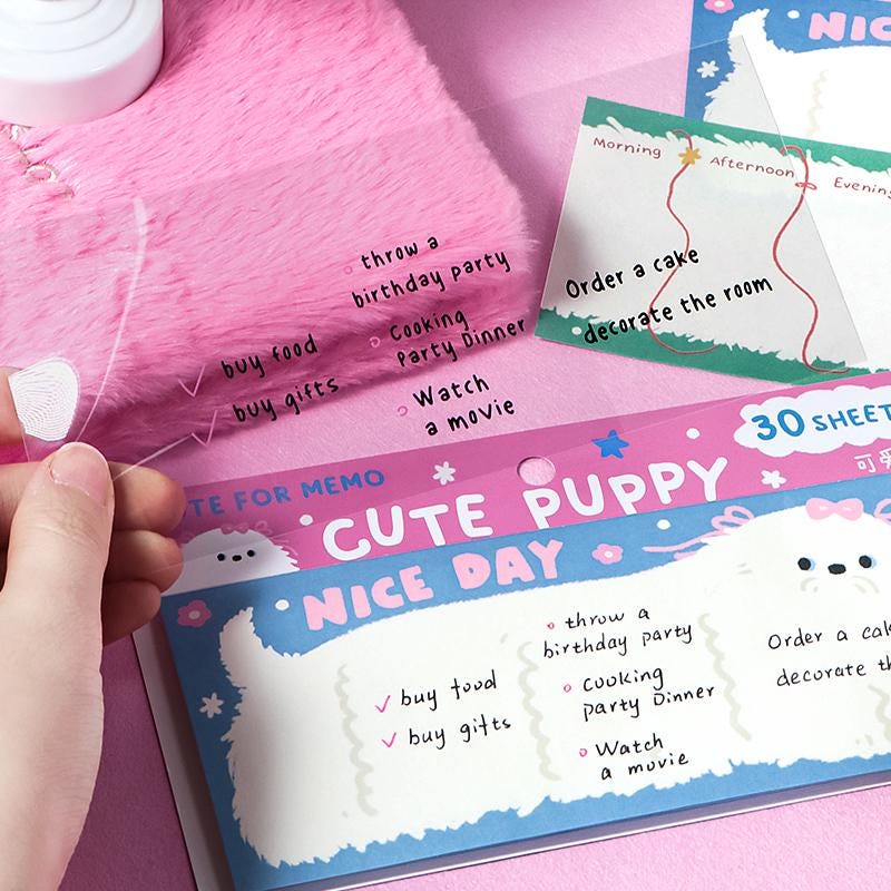 Cute Puppy Kitten Sticky Notes | Kawaii Planner Sticky Memo Pad | Writing Pad | Planner Memo | Stationery Planner Journal Accessory Supplies