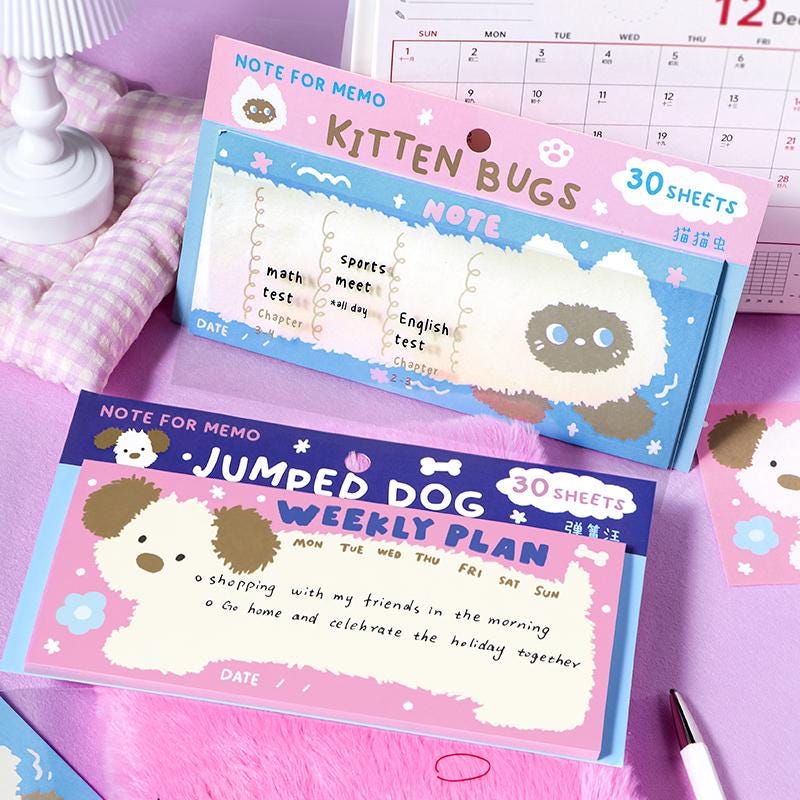 Cute Puppy Kitten Sticky Notes | Kawaii Planner Sticky Memo Pad | Writing Pad | Planner Memo | Stationery Planner Journal Accessory Supplies