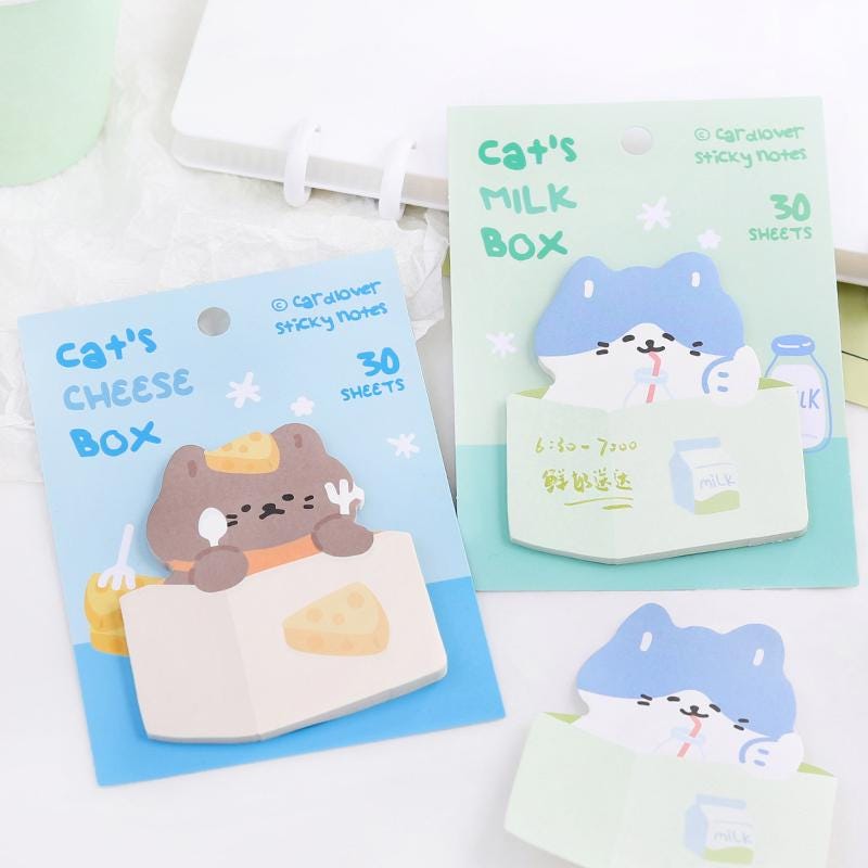 Cute Cat Sticky Notes | Cat's Box Planner Sticky Memo Pad | Writing Pad | Planner Memo | Stationery Planner Journal Accessory Supplies
