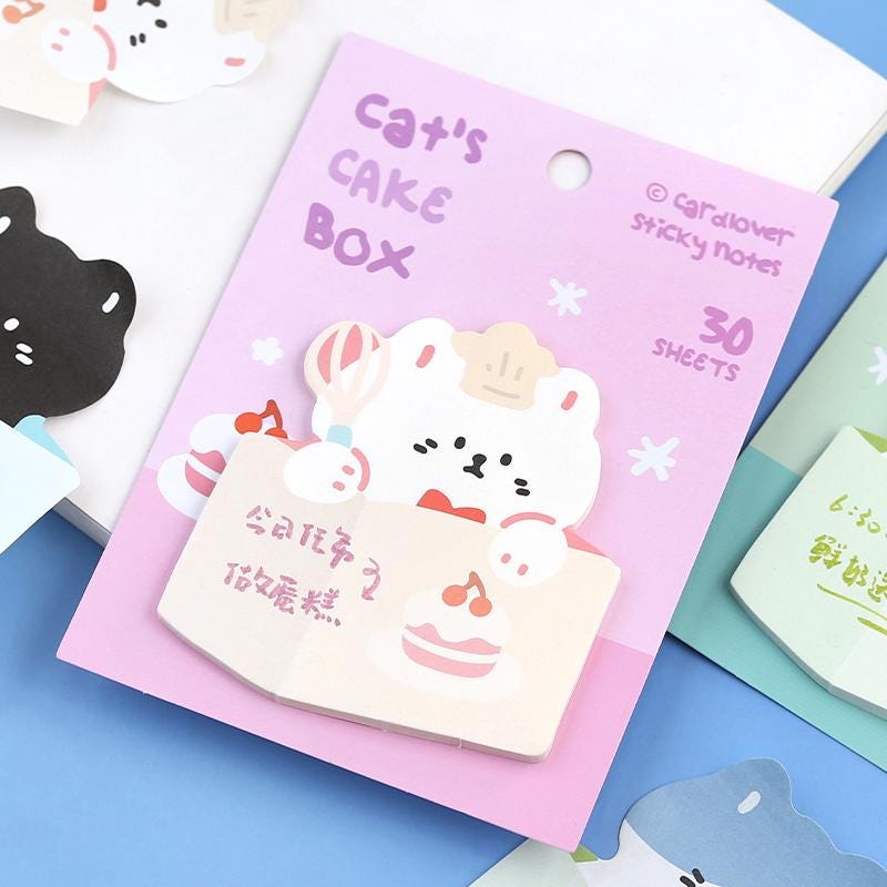 Cute Cat Sticky Notes | Cat's Box Planner Sticky Memo Pad | Writing Pad | Planner Memo | Stationery Planner Journal Accessory Supplies