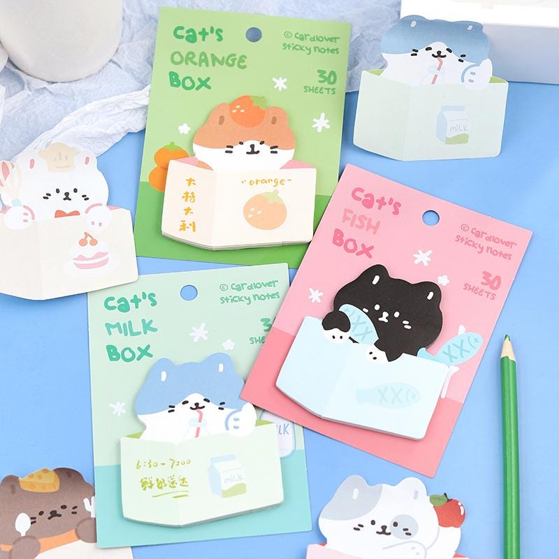 Cute Cat Sticky Notes | Cat's Box Planner Sticky Memo Pad | Writing Pad | Planner Memo | Stationery Planner Journal Accessory Supplies