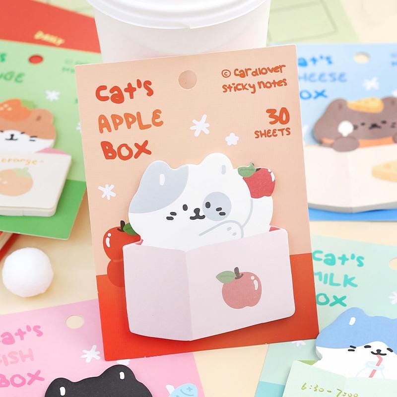 Cute Cat Sticky Notes | Cat's Box Planner Sticky Memo Pad | Writing Pad | Planner Memo | Stationery Planner Journal Accessory Supplies