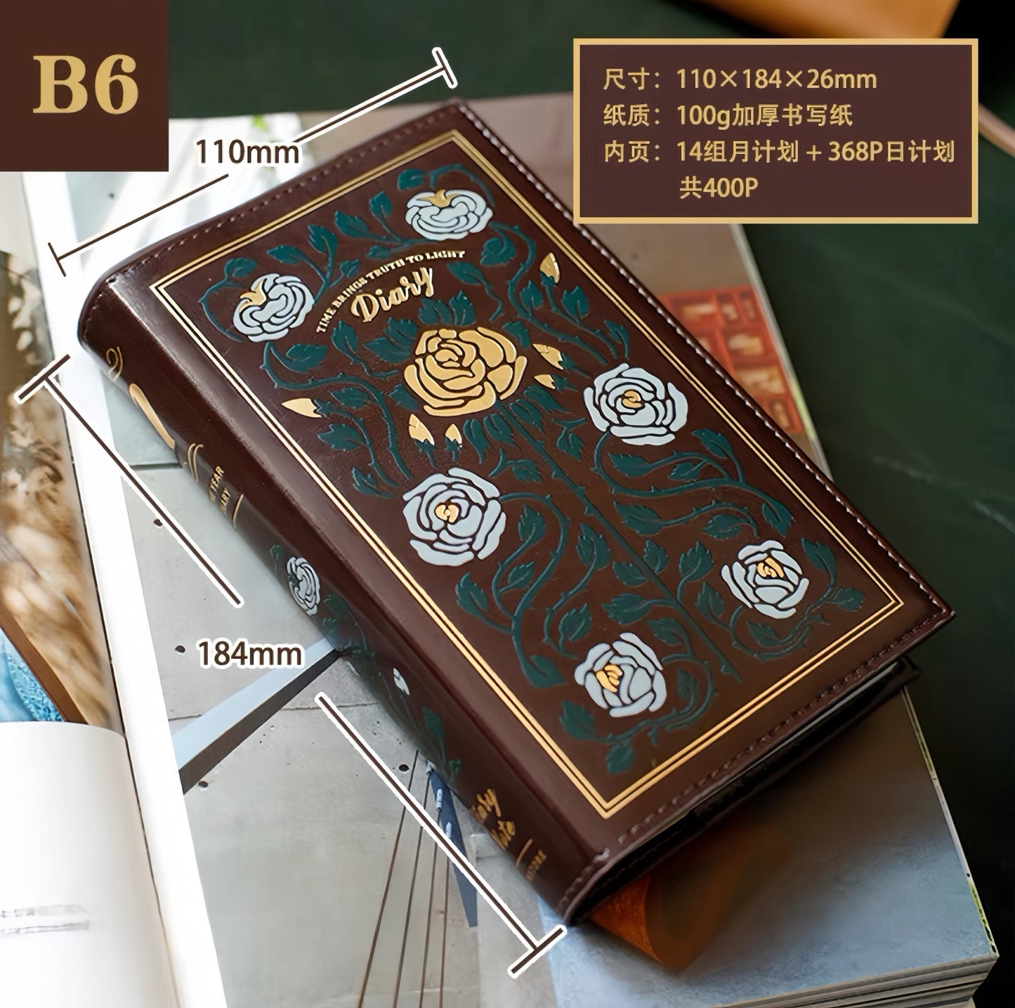 Undated Daily Journal Planner for One Year | 400 Pages | Premium Vegan Leather Journal Notebook | 2025 B6 Journal Agenda Planner