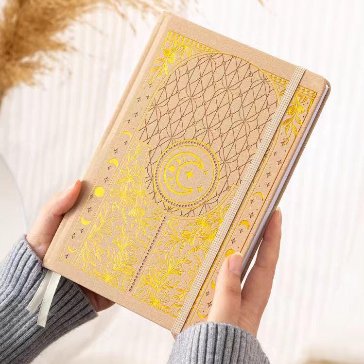 Gilded A5 Moon Butterfly Bee Notebook | Dotted Lined Journal | Hard Cloth Cover Planner | Office and School Supplies | Gift for Her