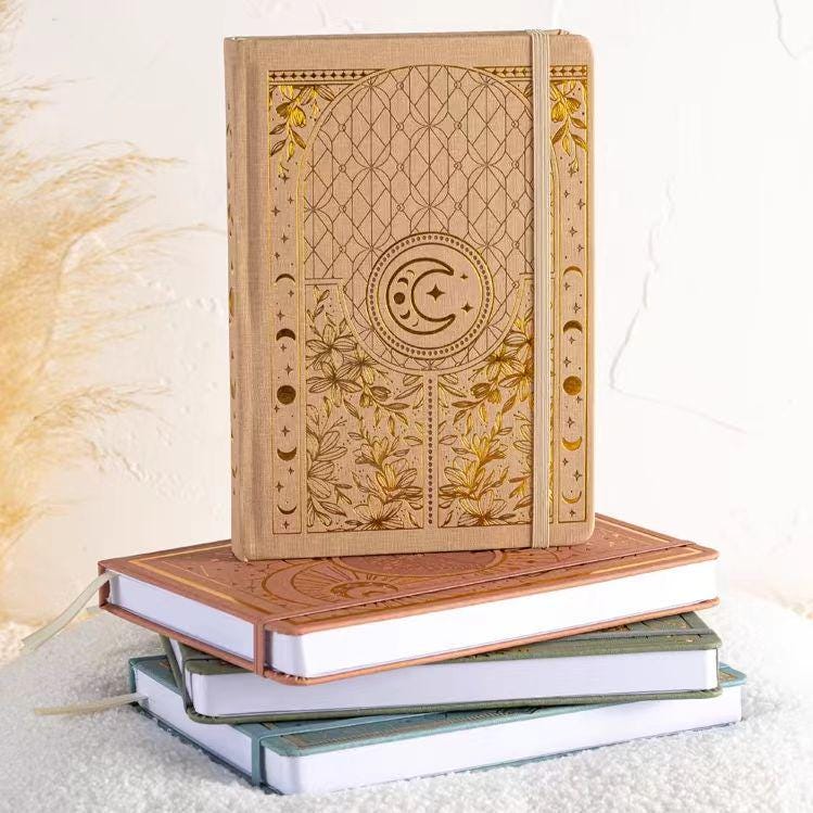 Gilded A5 Moon Butterfly Bee Notebook | Dotted Lined Journal | Hard Cloth Cover Planner | Office and School Supplies | Gift for Her