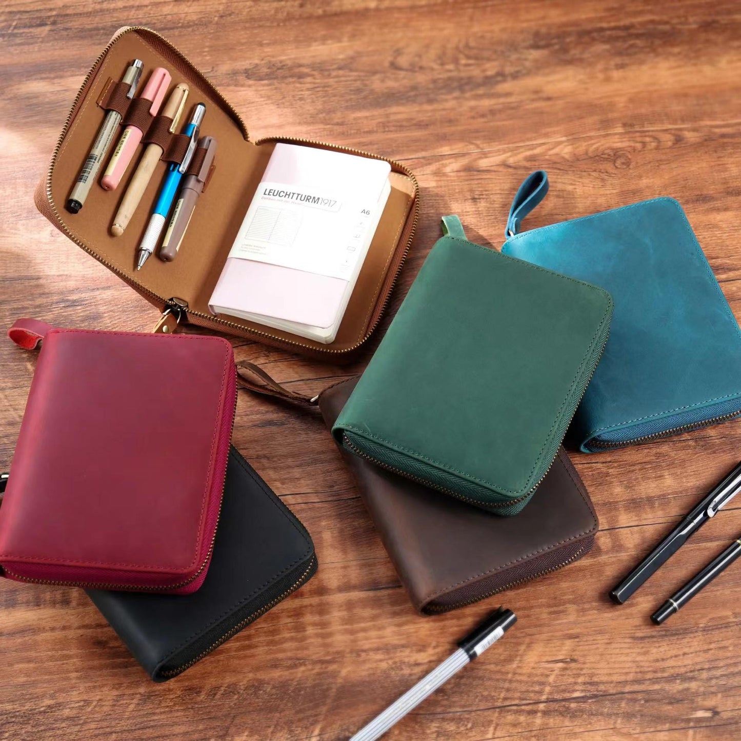 A6 100% Genuine Leather Zipper Planner with Pen Loop | Handmade Vintage Cowhide Notebook Journal Planner| Journal Diary Agenda Planner| Gift