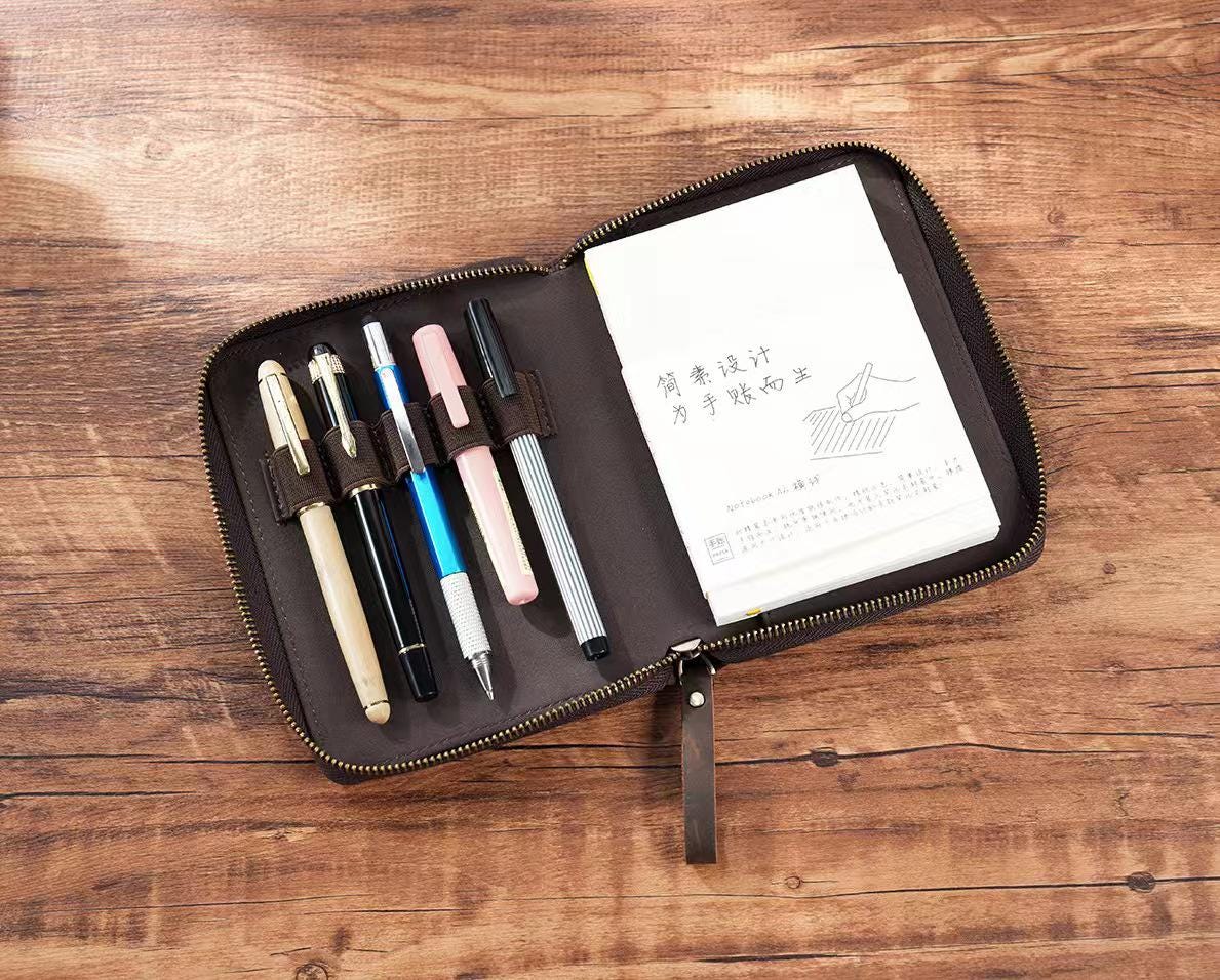 A6 100% Genuine Leather Zipper Planner with Pen Loop | Handmade Vintage Cowhide Notebook Journal Planner| Journal Diary Agenda Planner| Gift