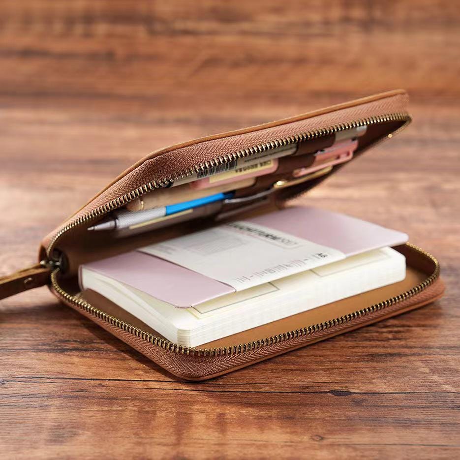 A6 100% Genuine Leather Zipper Planner with Pen Loop | Handmade Vintage Cowhide Notebook Journal Planner| Journal Diary Agenda Planner| Gift