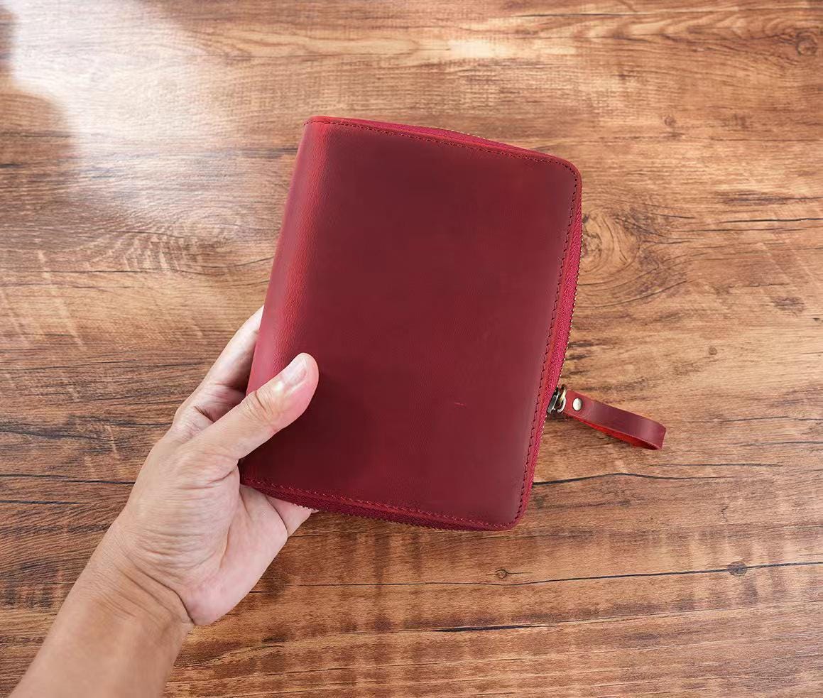 A6 100% Genuine Leather Zipper Planner with Pen Loop | Handmade Vintage Cowhide Notebook Journal Planner| Journal Diary Agenda Planner| Gift