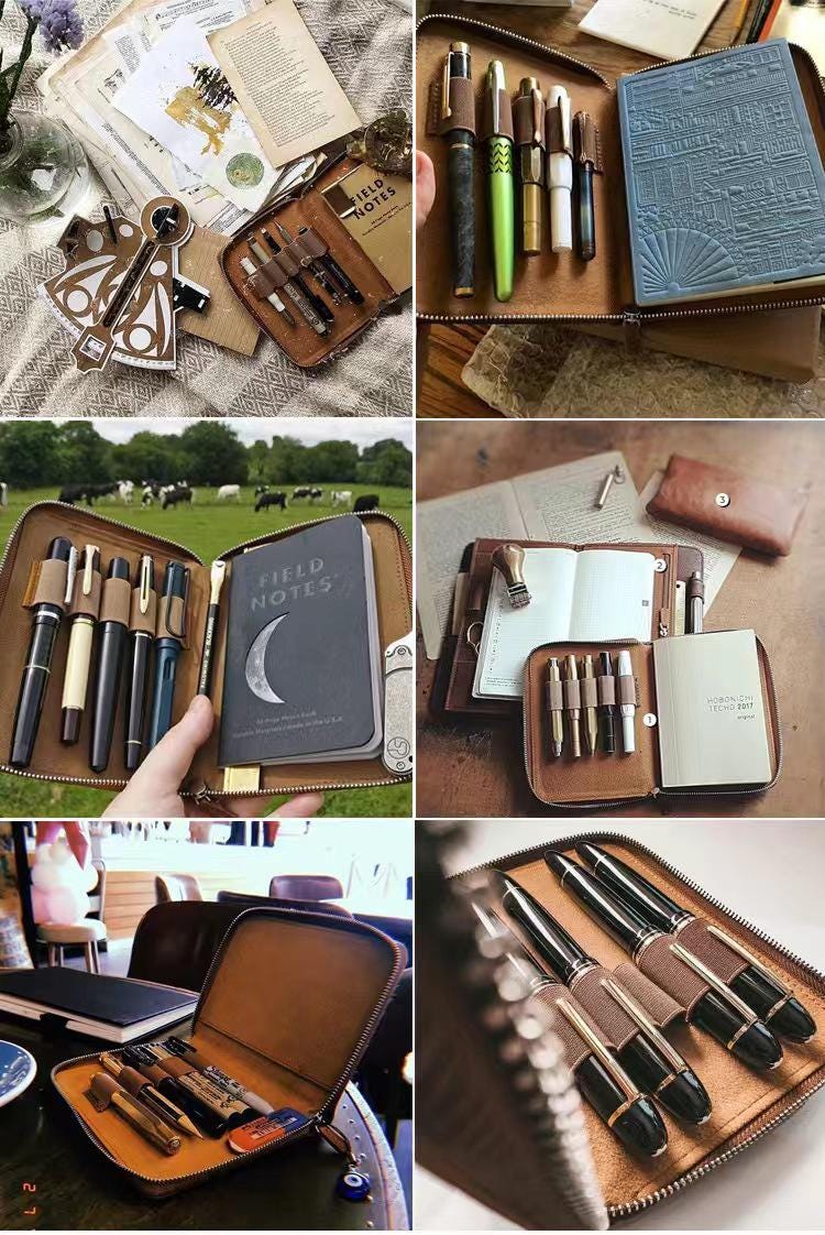 A6 100% Genuine Leather Zipper Planner with Pen Loop | Handmade Vintage Cowhide Notebook Journal Planner| Journal Diary Agenda Planner| Gift