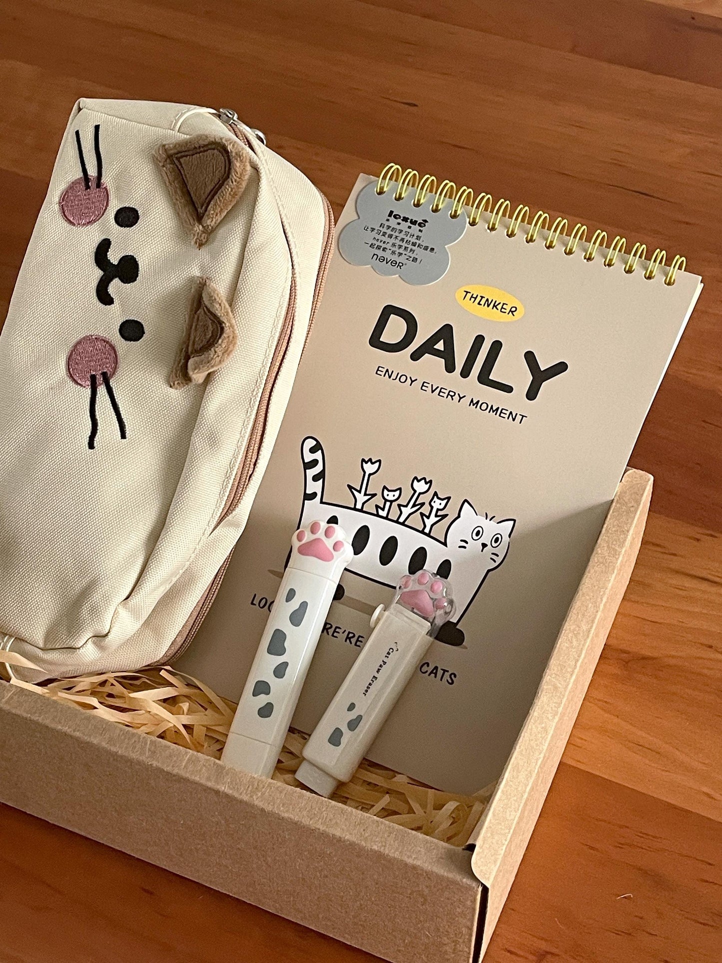 Cat Lover Stationery Bundle | Pencil Case Study Planner for Students | Cute Stationery Gift Set Back To School Set | College Gift