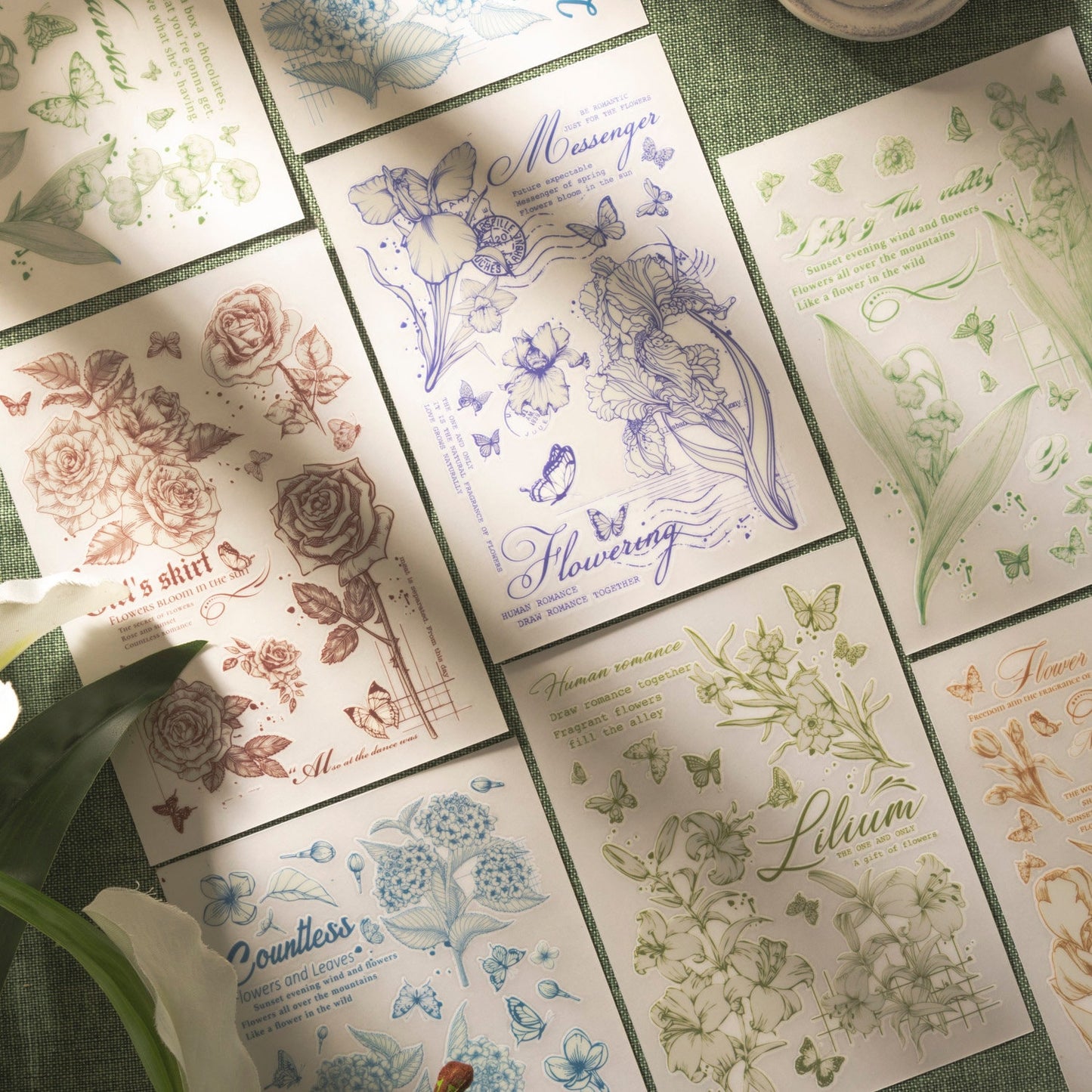Sunny Garden Flowers Transfer Stickers | Rub-on Sticker| Print-on stickers| Journal Scrapbooking Collage Crafting Supplies| Planner Stickers