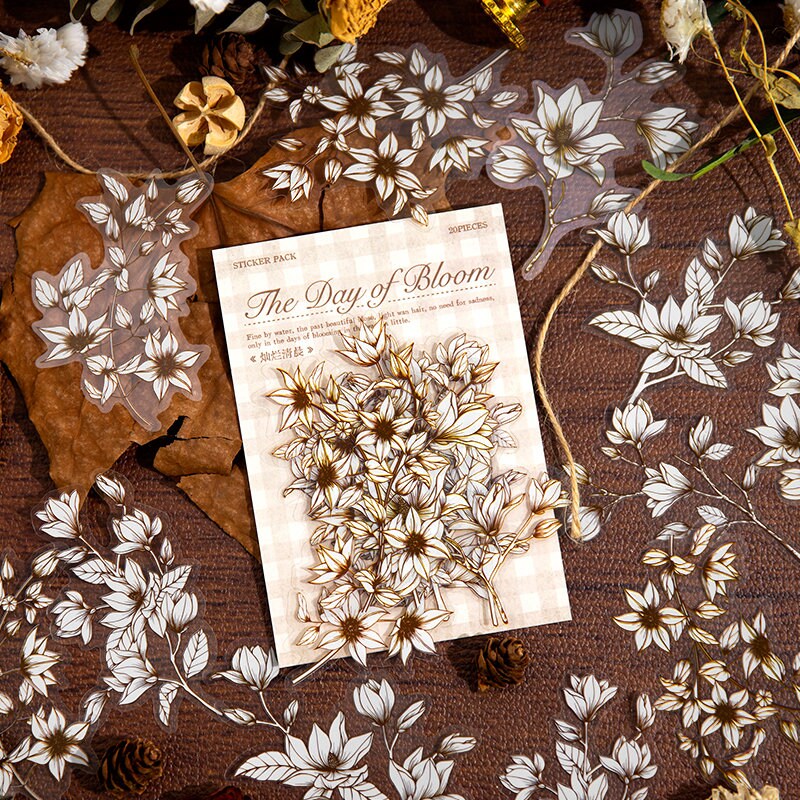 The Day of Bloom Sticker Pack / 60pcs Flower Sticker Pack / Floral Botanical / Planner Stickers / Retro Stickers