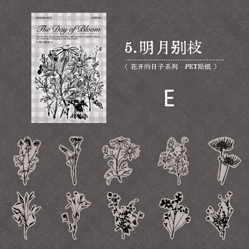 The Day of Bloom Sticker Pack / 60pcs Flower Sticker Pack / Floral Botanical / Planner Stickers / Retro Stickers