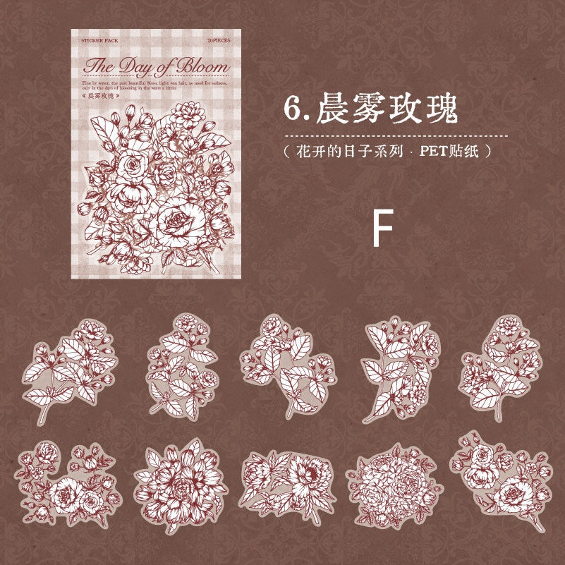 The Day of Bloom Sticker Pack / 60pcs Flower Sticker Pack / Floral Botanical / Planner Stickers / Retro Stickers