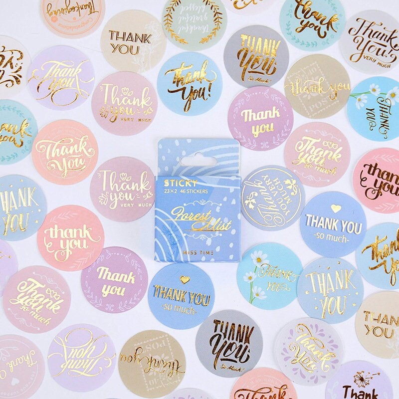 46pcs Thank You Sticker Pack / Small Business / Package Stickers / Adhesive Paper Party Gifts Wrapping DIY Box Label / Planner Sticker Set