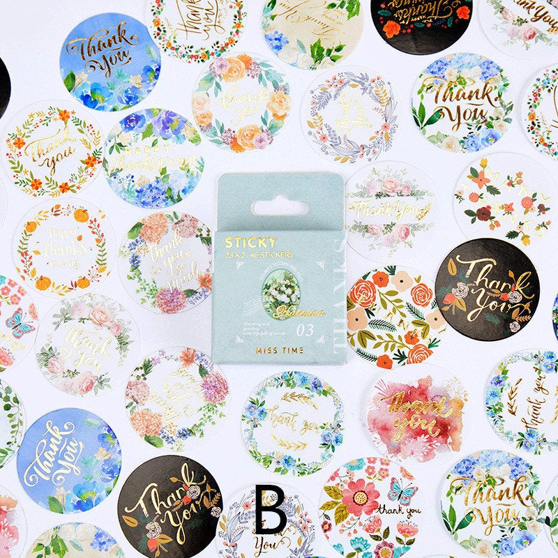 46pcs Thank You Sticker Pack / Small Business / Package Stickers / Adhesive Paper Party Gifts Wrapping DIY Box Label / Planner Sticker Set