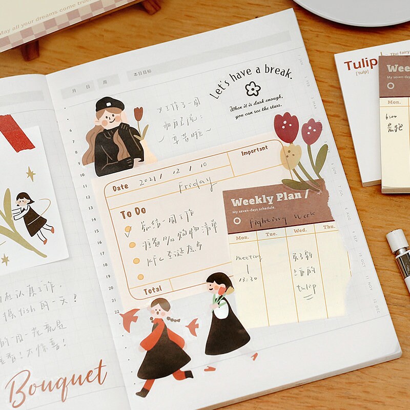 80 Sheets Cute Girl Memo Pad | Message Paper | Kawaii Stationery | Student Office School Supplies | Daily Planning | Note Paper