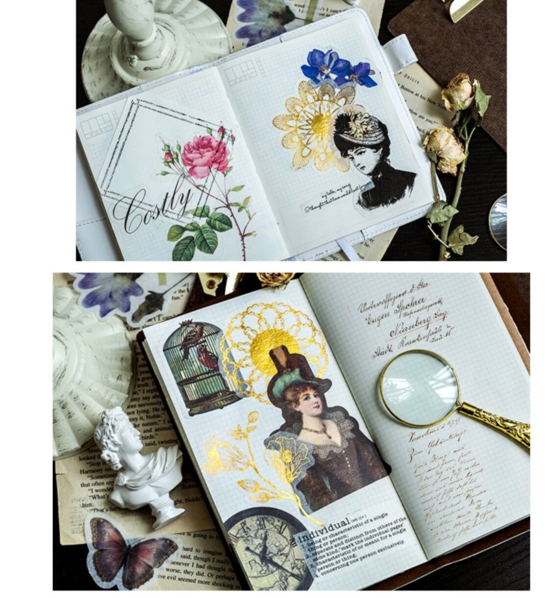 60pcs Gold Foil Flower and Leaves Sticker Pack / Floral Botanical / Stickers / Planner Sticker Set