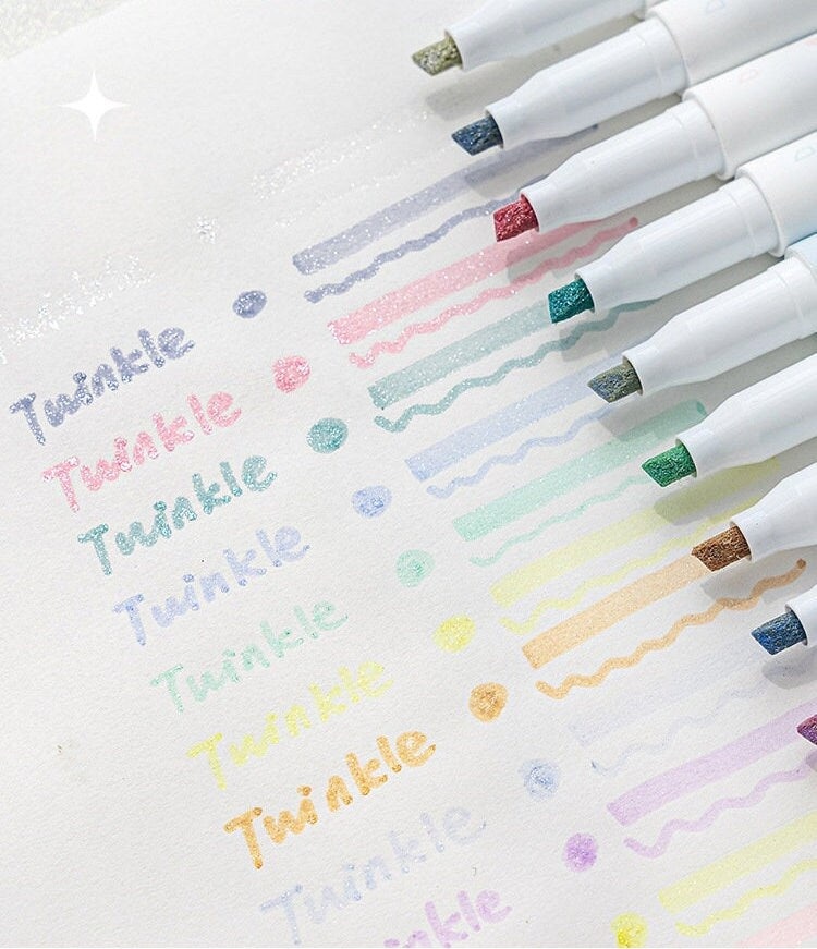 Cream Morandi Color Highlighter Pen|Glittering Twinkle Highlighter Marker Pen | Study Supplies