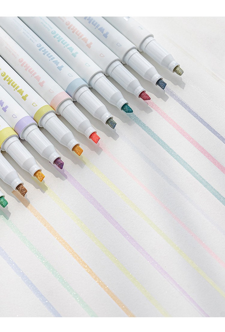 Cream Morandi Color Highlighter Pen|Glittering Twinkle Highlighter Marker Pen | Study Supplies