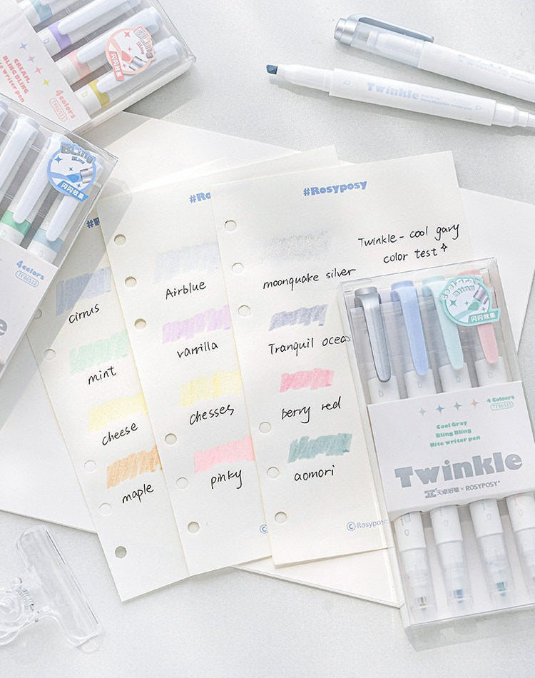 Cream Morandi Color Highlighter Pen|Glittering Twinkle Highlighter Marker Pen | Study Supplies