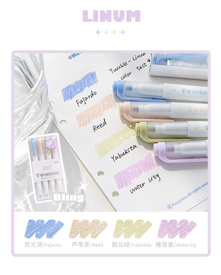 Cream Morandi Color Highlighter Pen|Glittering Twinkle Highlighter Marker Pen | Study Supplies