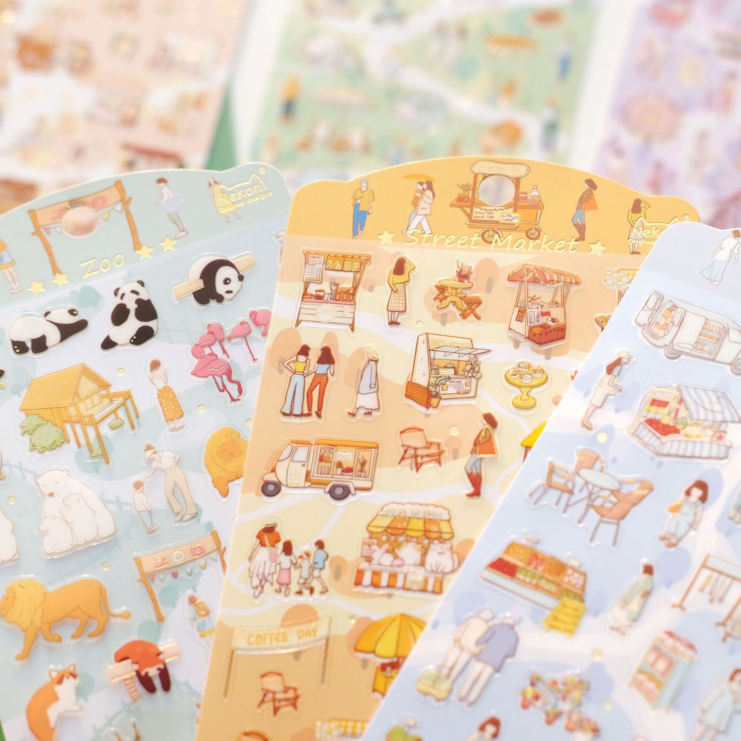 Nekoni Korean Market Zoo Coffee Shop Camping Life Stickers | Kawaii Scenes of Life Planner Stickers Junk Journal Scrapbooking Supplies