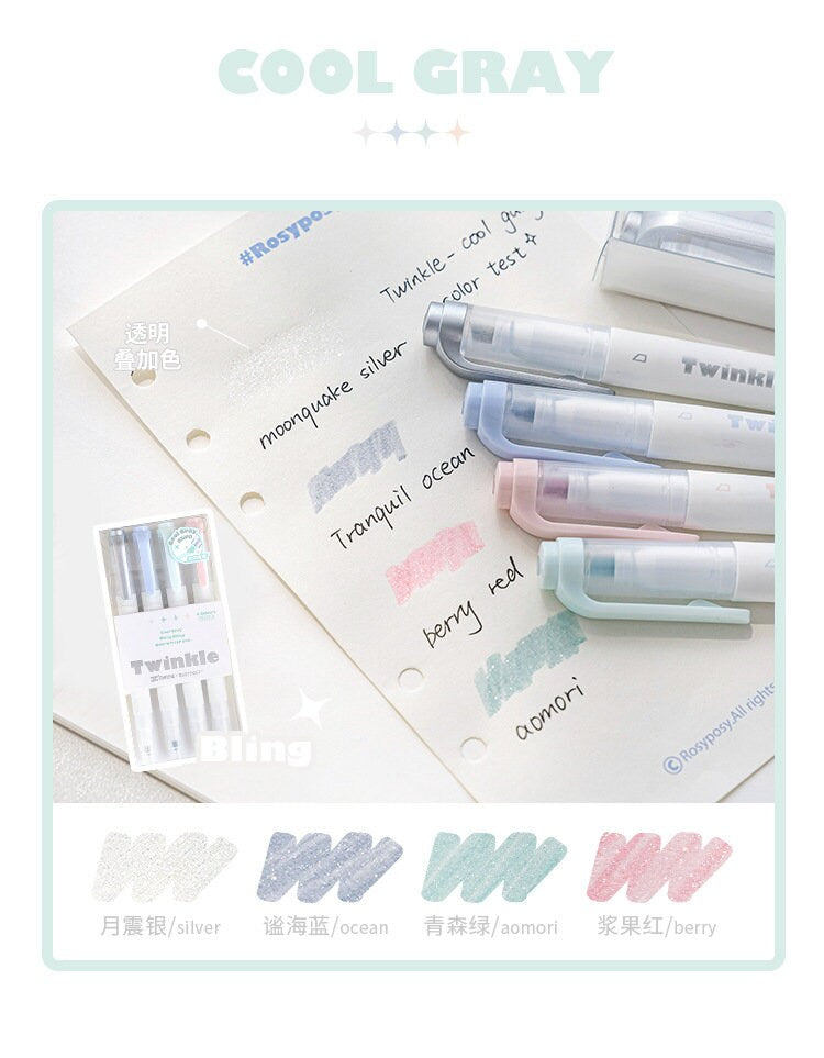 Cream Morandi Color Highlighter Pen|Glittering Twinkle Highlighter Marker Pen | Study Supplies