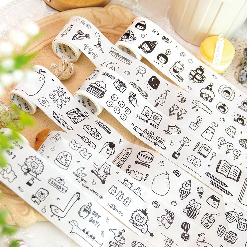 Cute Graffiti World Washi Tape | Handdrawn Cartoon Washi Tape | Decorative Tapes | Planner Bujo Journaling Scrapbooking Supplies