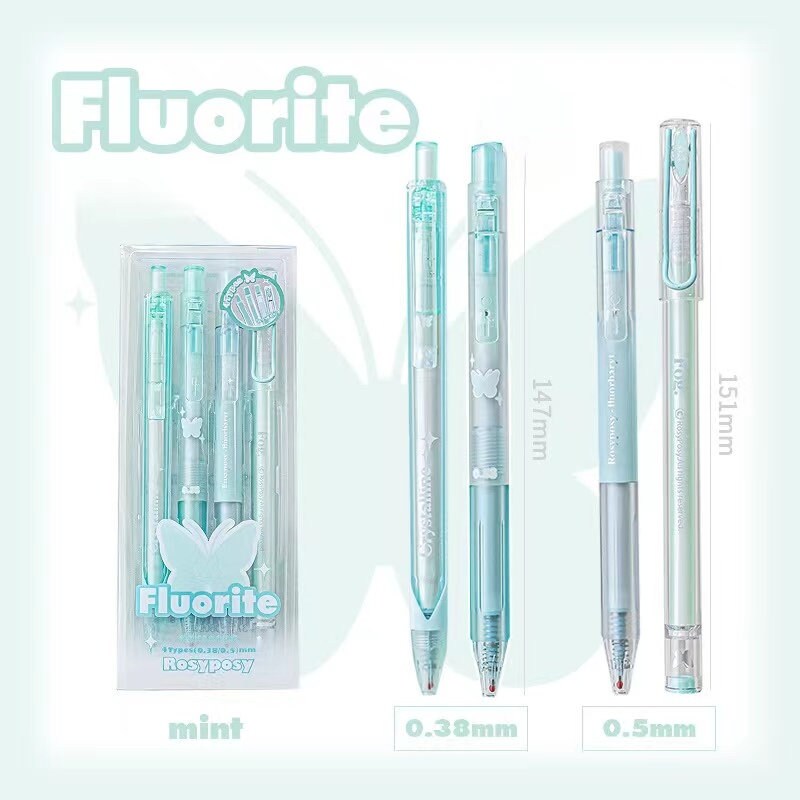 Fluorite Pretty Pen Set | Black Gel Ink Pens | Planner Journal Pens | Creative Stationery | School Study Office Supplies