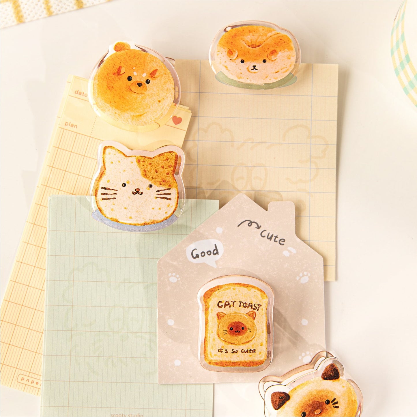 Cute Animal Acrylic Journal Clips | Hand-drawing Strong Clip | Kitten Acrylic Clips | Bread Acrylic Clips | Stationery Journal Supplies