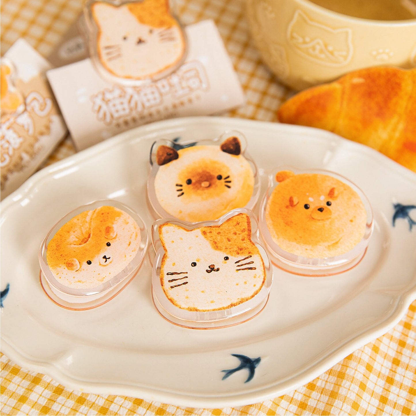 Cute Animal Acrylic Journal Clips | Hand-drawing Strong Clip | Kitten Acrylic Clips | Bread Acrylic Clips | Stationery Journal Supplies