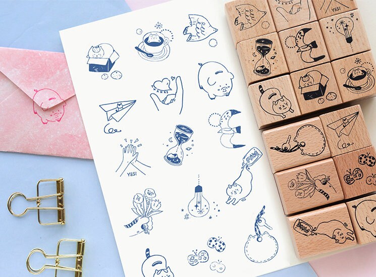 Gesture Rubber Stamp | Wooden Stamp Set | Scrapbooking Stamp | Planner Stamp | | Midori Traveler’s Notebook