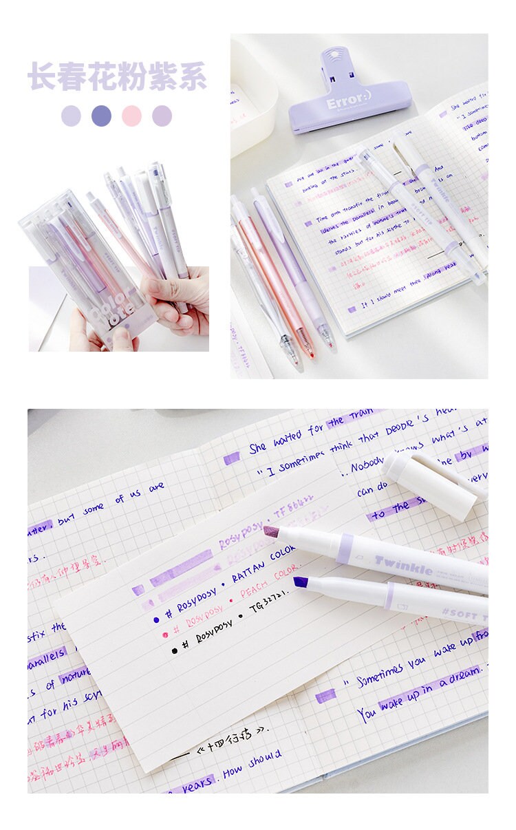 5pcs Color Note Pen Set | Black Gel Ink Pens and Highlithers | Planner Pens | Note Taking | Creative Stationery | School Supplies