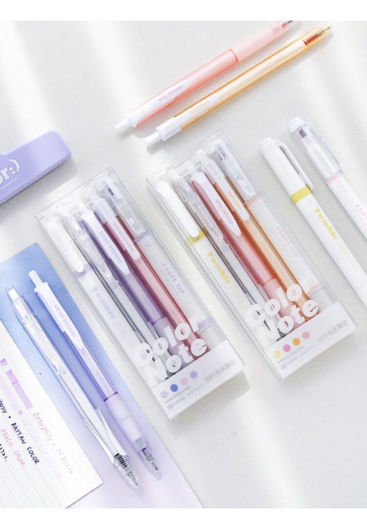 5pcs Color Note Pen Set | Black Gel Ink Pens and Highlithers | Planner Pens | Note Taking | Creative Stationery | School Supplies